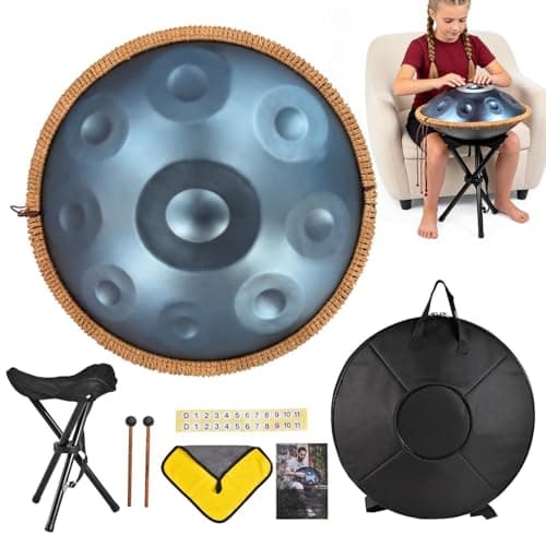 18 Inch Steel Handpan Drum in G Minor, 9 Note Hand Pan Instrument Set with Carrying Bag, Mallets and Stand for Meditation, Yoga, Relaxation, Music Practice and Performance