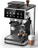 AMZCHEF Espresso Machine with Grinder, 3 Temp 197-205℉ Professional Espresso Machine, 3-10s Pre-Infusion, 20 Grind Settings, Latte Cappuccino Maker Home Barista, Black