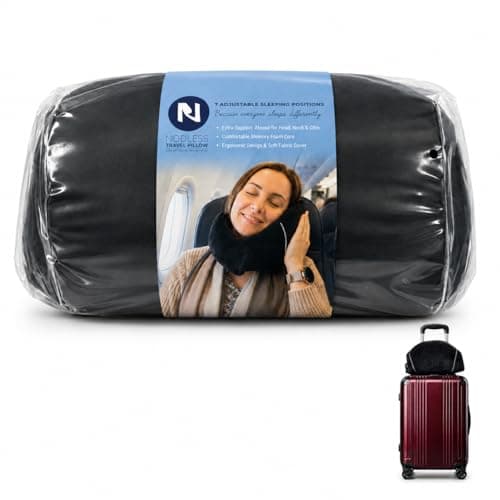 Nodless Travel Pillow, Ergonomic Neck Pillow for Airplane, Car, and Train, Soft Plush Head and Chin Support for Long Flights, Lightweight Packable Travel Essentials, Black