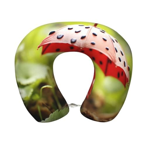jingong Adorable Ladybug With Umbrella print Travel Pillow, Ultimate Comfort, Neck Pain Relief Memory Foam Travelling