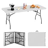 Pazidom 6FT Folding Table, Heavy Duty Plastic Table Portable Fold-in-Half Utility Table Indoor Outdoor Picnic Table w/Handle & Lock for Camping BBQ Party Wedding Market Events, 500LBS