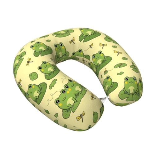 PPIKTC Comfort Memory Foam Neck Pillow Cute Frog Animal Green Frogs, U-Shaped Design for Travel Support on Long Flights and Road Trips