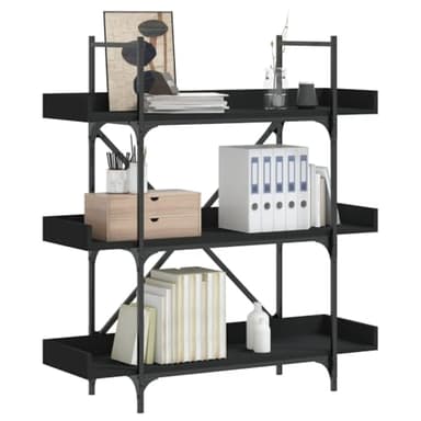 Drillkyn Industrial Black Bookcase with Engineered Wood and Metal Frame, Medium Size 13 x 39.4 x 42.7 in, Adjustable Feet, 3-Tier Storage Shelf for Living Room, Office, Bedroom, Display Organizer