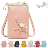 JUKOOE Women's Crossbody Bag with Phone Pocket, Travel Crossbody Bag with Card Slots Leather Mini Wallet (Pink)