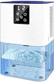 PinkDeal Dual-Core 105OZ Dehumidifier for Home 1000 Sq.Ft - 1100ml/Day, 28dB Quiet, 7-Color LED Light, Auto Shut-Off & Defrost, Digital Display, Bathroom Bedroom Basement RV(Blue White)
