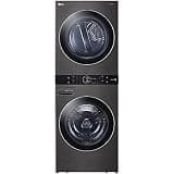 LG WashTower Stacked Smart Laundry Center 4.5 Cu.Ft. Front Load Washer & 7.4 Cu.Ft. Electric Dryer in Black Steel w/Steam WKEX200HBA