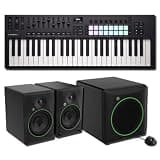 Novation Launchkey 49 MK4 MIDI Keyboard Bundle with Mackie CR8BT 8-Inch Monitors, CR8SBT Subwoofer, and TRS Cables — 16 Aftertouch Pads, 340W 35Hz 2.1 Studio for Beat Making, Bass Music, and Mixing