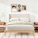 Merax Bamboo Wood 12 Inch Platform Bed with 48" Upholstered High Headboard