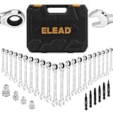 ELEAD 33-Piece Combination Ratchet Wrench Set | SAE & Metric Sizes (1/4" to 3/4" & 6-18mm) | 72-Tooth Gear Design | CR-V Steel | Organizer Carry Case | Ideal for Mechanics & DIY