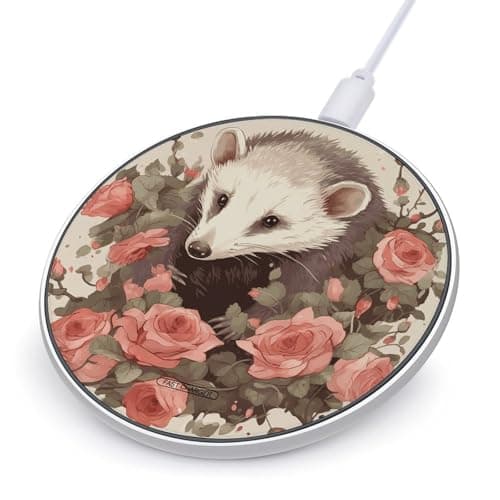 Opossum and Roses Wireless Charger 10W Fast Charging Pad Anti-Slip Qi Certified Wireless Charging Pad Charging Station Portable Phone Charger for All Wireless Charging Smartphone
