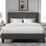 Novilla Queen Size Bed Frame Upholstered Queen Bed Frame with 3-Height Adjustable Headboard, Strong Weight Capacity, No Box Spring Needed, Easy Assembly, Grey