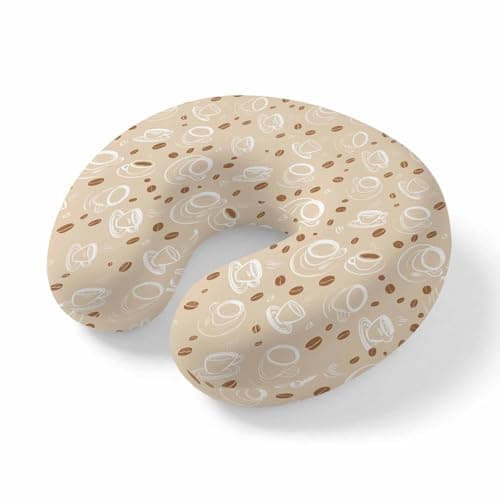 ZFUNCING Travel Pillows U-Shaped Neck Pillow Vintage Brown Coffee Beans on Beige Ergonomic Memory Foam Pillow Head Cushion,Leisure Coffee Soft Portable Neck Pillows for Office Airplane Car Train