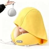 Privacy-Friendly Hooded Travel Pillow for Kids & Adults,Hooded U-Shaped Travel Neck Pillow with Light-Blocking Hood, Cooling Ice Silk Memory Foam Neck Support for Airplane, Car & Train (Yellow)