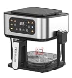 Tesslux 2-in-1 Air Fryer & Indoor Grill Combo 1400W, 5L Glass Bowl with Visible Window, Oil-Free, 8 Presets, Touch Screen, Dishwasher-Safe, for Steak Chips Shrimp Fish Chicken