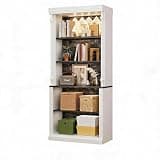 SLEKVERSA White Bookshelf with Adjustable Shelves, 5-Tier Display Cabinet with Light & Doors Floor Standing Display Storage Cabinet for Home Office, Study and Living Room, Antique White