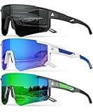 QALLY Polarized Sports Sunglasses for Men, UV400 Protection Mens Sunglasses Wrap Around Sun Glasses for Cycling Running