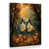 XINCEYWJ Fall Ghost Pumpkin Wall Art Decor, Cute Ghost Halloween Framed Canvas Art Prints, Halloween Moody Forest Pictures Wall Decor for Bedroom Kitchen Living Room Nursery, 11x14 Inches