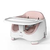 ALOO 2-in-1 Baby Booster Seat for Kitchen Chair or Floor, Portable Toddler Booster Chair with Removable Double-Layer Tray, Washable PU Cushion, 3-Point Safety Belt, Anti-Slip Feet, 6-36 Months