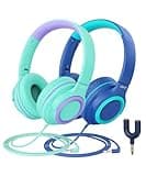 iClever 2Pack Kids Headphones with Sharing Splitter - 85dBA Safe Volume Limited - HS22 Wired Headphones for Kids Teens, Tangle-Free 3.5mm Jack Foldable Stereo for School/Tablet/Travel