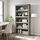 GarveeHome 5 Tier Farmhouse Bookcase, 67.4" Tall Book Shelf with Storage, Wooden Bookshelves 5 Shelf Display Shelves for Home Office(67.4" H x 31.5" W x 12.8" D) (Grey, 67.4" H x 31.5" W x 12.8" D)