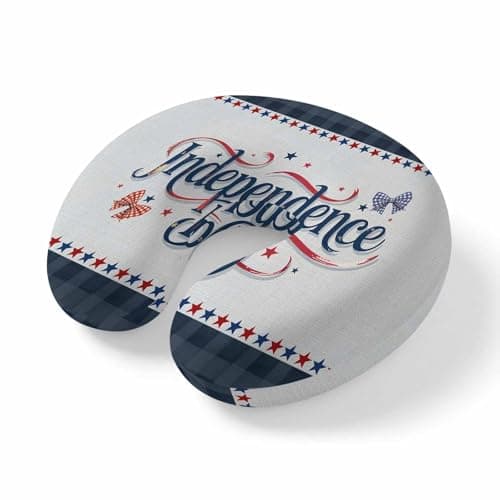 4th of July Travel Pillows U Shape Memory Foam Independence Day Plane Neck Pillows Head Support Comfort Patriotic Star Ribbon Plaid Headrest Neck Pillow for Airplane Car Office Home Chair Sleeping