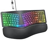 MEETION Ergonomic Keyboard Wired, New Upgrade 7 Colors Transparent Backlit, 4 Brightness, 1 RGB Breathing Backlit, Wrist Rest Cushion, USB-A/USB-C Adapter, Ergo Keyboard for Window Mac Computer Laptop