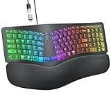 MEETION Ergonomic Keyboard Wired, New Upgrade 7 Colors Transparent Backlit, 4 Brightness, 1 RGB Breathing Backlit, Wrist Rest Cushion, USB-A/USB-C Adapter, Ergo Keyboard for Window Mac Computer Laptop