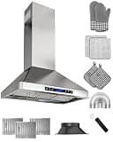 FLYPINE 36 inch Wall-Mounted Range Hood 900 CFM, Stainless Steel