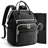 Lekesky Quilted Diaper Bag Backpack, Wide Opening Large Baby Bag for Mom Dad Maternity Baby Boy Girls, Black Travel Diaper Backpack with Changing Pad, Insulated Pockets, Pacifier Case