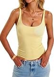 Built in Bra Tank Tops for Women Adjustable Straps Camisole Tops Square Neck Seamless Summer Going Out Tops Padded Base Layer Yellow