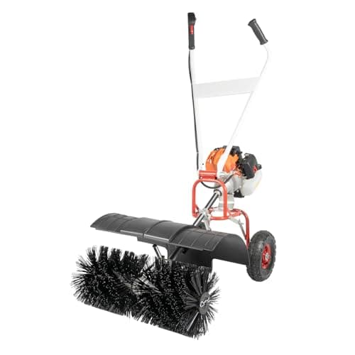 BGSHKAL Gas Power Sweeper Broom, Single Cylinder 2.5hp Gas Power Broom for Snow 2-Handle Push Snowplough Snow Sweeper with a Large Fuel Tank Multi Purpose Snow Removal Tool