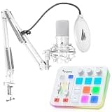 MAONO USB XLR Condenser Microphone with Audio Interface: PC Computer Podcast Cardioid Metal Mic Kit for Recording, Studio, Singing, YouTube (A04 Gen2 White+G1 Neo White)