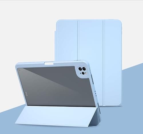 HUOLUNGJIN Compatible with iPad mini 5/ Mini 4 Case 7.9 Inch, Detachable Magnetic Cover, Smart Trifold Stand with Hard Transparent Back Shell, Lightweight Design, Auto Wake/Sleep Feature (Blue)