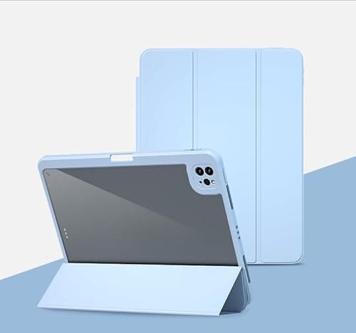HUOLUNGJIN Compatible with iPad mini 5/ Mini 4 Case 7.9 Inch, Detachable Magnetic Cover, Smart Trifold Stand with Hard Transparent Back Shell, Lightweight Design, Auto Wake/Sleep Feature (Blue)