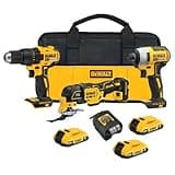 DEWALT 20V MAX 3-Tool Brushless Power Tool Set, Includes 1/2 Cordless Drill,1/4 Impact Driver, Oscillating Tool, 3 Batteries and a Charger, Extended Runtime, Lightweight (DCK360D3)