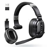 TECKNET Bluetooth Trucker Headset, Single and Dual Ear Wireless Headset with Mic for Work Noise Cancelling, 50Hrs 3 EQ Music Modes Trucker Bluetooth Headphones for PC, Drivers, Office, Call Center