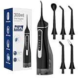 Water Flosser Oral Irrigator, Cordless Rechargeable Water Picks with 4 Modes & 4 Jet Tips, IPX7 Waterproof, 300ml/10oz for Adults, Home & Travel Use