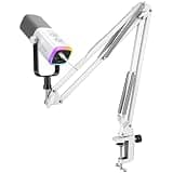 FIFINE Gaming XLR/USB Microphone Kit, Streaming Dynamic Mic Set for PC, Computer Mic for Vocal Podcast Recording Voiceover, with Headphones Jack, Gain Knob, Arm Stand-AmpliGame AM8T White