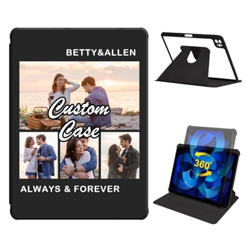 360 Degree Rotate Personalized Photo Case for iPad Pro 12.9 Inch Case 2017/2015 (Old Model,1st & 2nd Generation) with Pencil Holder,Custom Photo Collage Picture Cover,Smart Sleep/Wake,Black