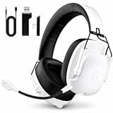 syndesmos Wireless Gaming Headset for PS5, PC, PS4, Switch, Gaming Headphones with Detachable Noise Cancelling Mic, 45H Battery, 7.1 Surround Sound, White