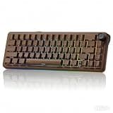 womier L65 60% Brown Mechanical Keyboard with Knob,4000mAh,Tri Mode USB-C/BT5.0/2.4G,RGB Backlit,Hot Swap,Linear Switch,Gasket Mounted Wireless Gaming Keyboard for PC/Mac,Wood Pattern Theme