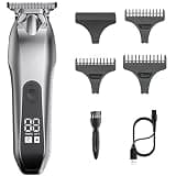 Hair Clippers Clipper Professional Electric Trimmer with LED Screen Washable Rechargeable Men Strong Power Steel Cutter Head(Silvery)