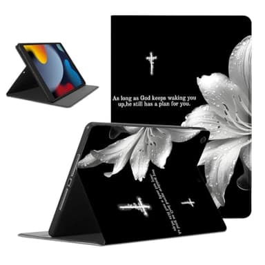 Mrtponk Jesus Christian Bible Verses Tablet Case for iPad (A16) 11th Gene Case 11 Inch 2025/10th 2022 10.9 Inch,Lily Cross Pattern for Women Men Teens Protective Cover Flip PU Leather Stand Funda
