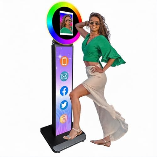 DABOS Photo Booth Shell Compatible with iPad, with RGB Ring Light, Social Media Sharing Stand