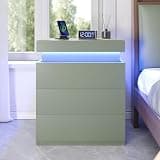 ADORNEVE Nightstand with Charging Station and LED Lights, Night Stand with Sliding Top,Bedside Table with Drawers,Modern End Side Table for Bedroom,Green