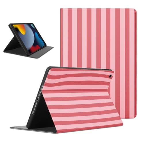 Mrtponk Cute Striped Tablet Case for iPad mini 6 2021 8.3", Trendy Pink Stripe Pattern Pretty Geometric Vertical Line Pattern Cases Slim Lightweight Trifold Stand with Soft TPU Cover for Girl Boy