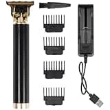 Electric Trimmer for Men, High Power Cordless Hair Clipper, Retro Design with Gold Trimmer Head, USB Charging, for Home or Professional Use, Black