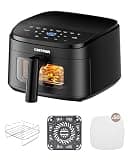 Cartman 4QT Compact Air Fryer, Ultra-Flat 6.7" Height Small Airfryer, Adjustable Airflow Design, Viewing Window, Up to 450℉, 7 Presets Touchscreen, Portable Air Fryer, Black