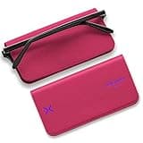 Lensrappa Luxury Slim Leather Glasses Case | Handmade Full-Grain Leather Eyewear Wrap with Magnetic Closure & Gift Box (Pink)