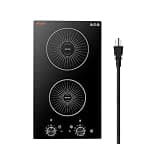 VEVOR Induction Cooktop 12inch 2 Burners Built-in Electric Stove 110V 1800W, Countertop Induction Burner, with 11 Power Levels, Knob Control, Ceramic Glass Surface, Child Lock, for Kitchen, RV